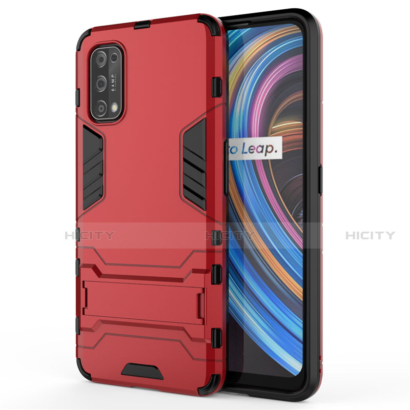 Funda Bumper Silicona y Plastico Mate Carcasa con Soporte para Realme V15 5G Rojo