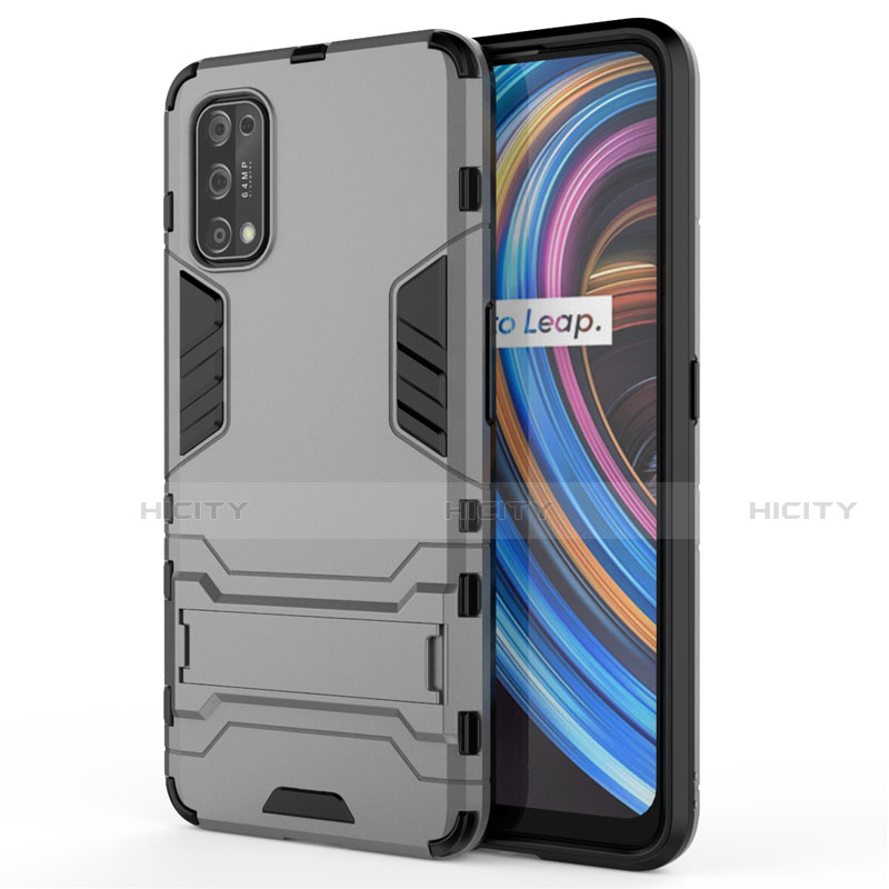 Funda Bumper Silicona y Plastico Mate Carcasa con Soporte para Realme X7 Pro 5G Gris