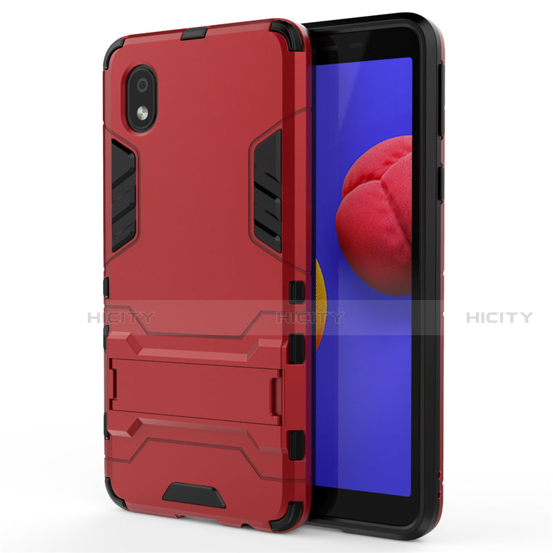 Funda Bumper Silicona y Plastico Mate Carcasa con Soporte para Samsung Galaxy A01 Core Rojo