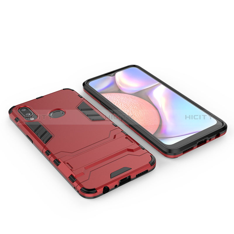 Funda Bumper Silicona y Plastico Mate Carcasa con Soporte para Samsung Galaxy A10s Rojo