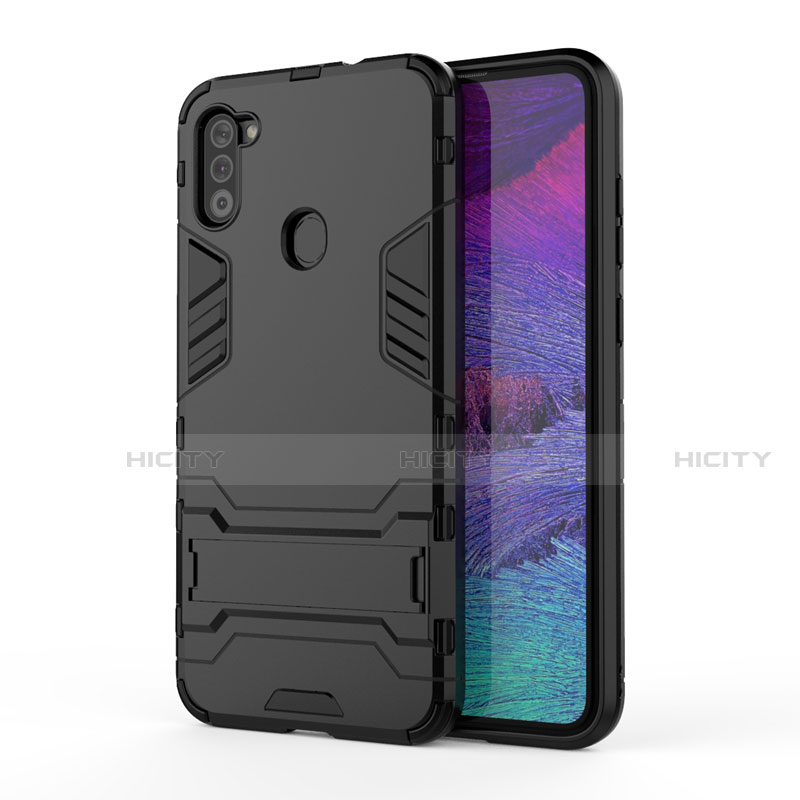 Funda Bumper Silicona y Plastico Mate Carcasa con Soporte para Samsung Galaxy A11 Negro