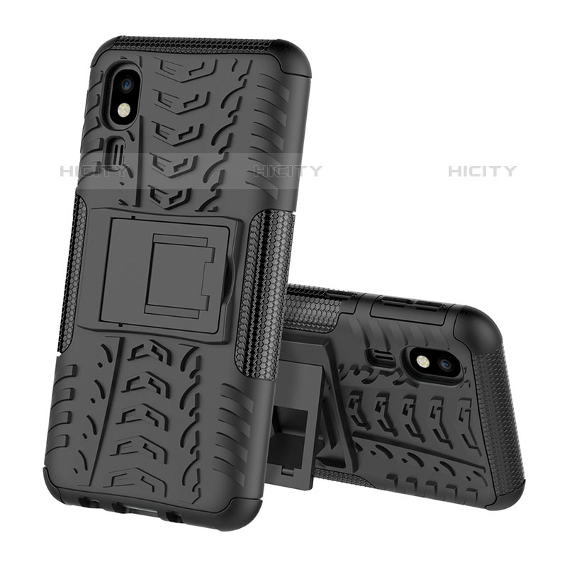 Funda Bumper Silicona y Plastico Mate Carcasa con Soporte para Samsung Galaxy A2 Core A260F A260G Negro