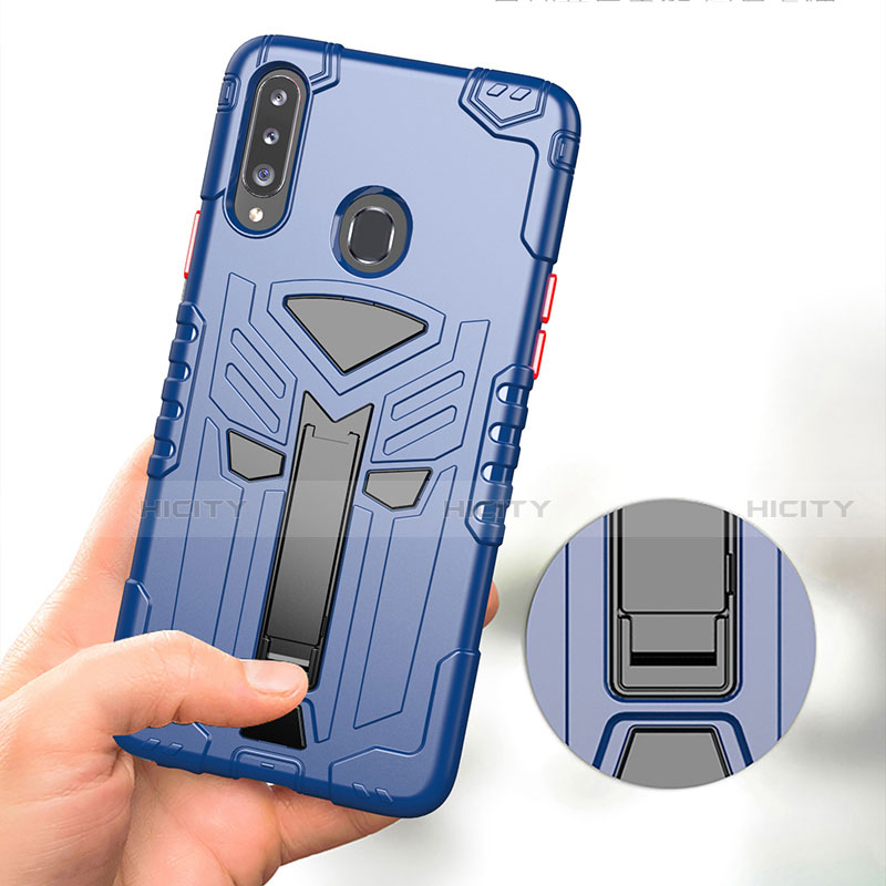 Funda Bumper Silicona y Plastico Mate Carcasa con Soporte para Samsung Galaxy A20s