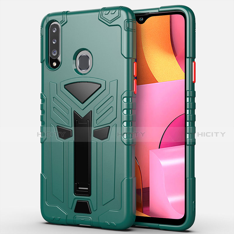 Funda Bumper Silicona y Plastico Mate Carcasa con Soporte para Samsung Galaxy A20s Verde