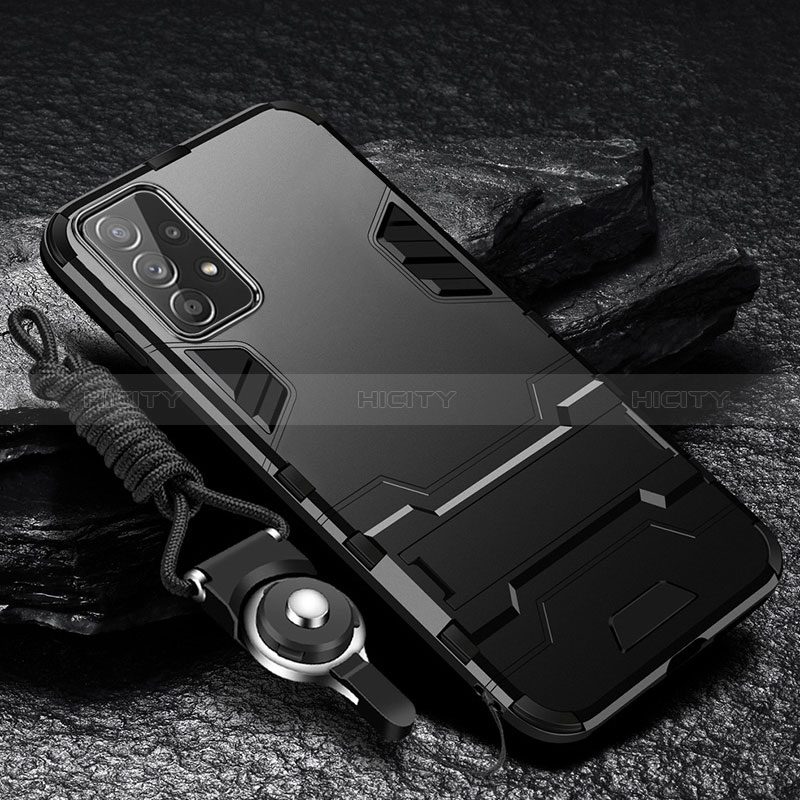 Funda Bumper Silicona y Plastico Mate Carcasa con Soporte para Samsung Galaxy A23 5G Negro