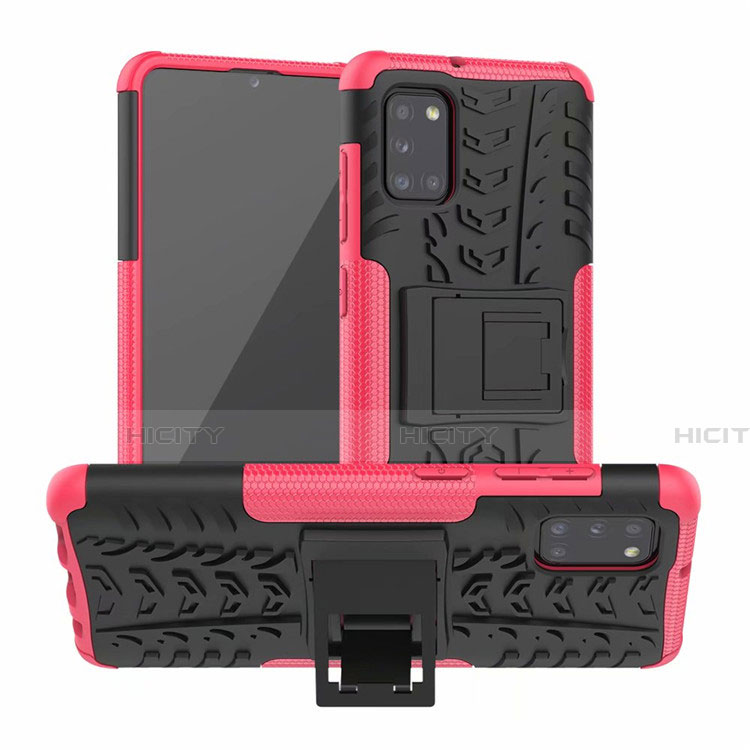 Funda Bumper Silicona y Plastico Mate Carcasa con Soporte para Samsung Galaxy A31 Rosa