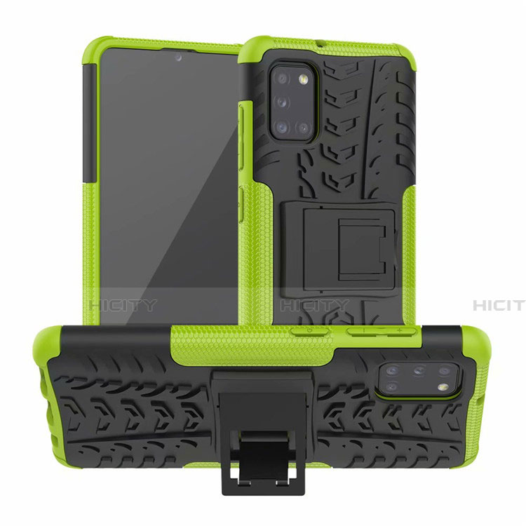 Funda Bumper Silicona y Plastico Mate Carcasa con Soporte para Samsung Galaxy A31 Verde