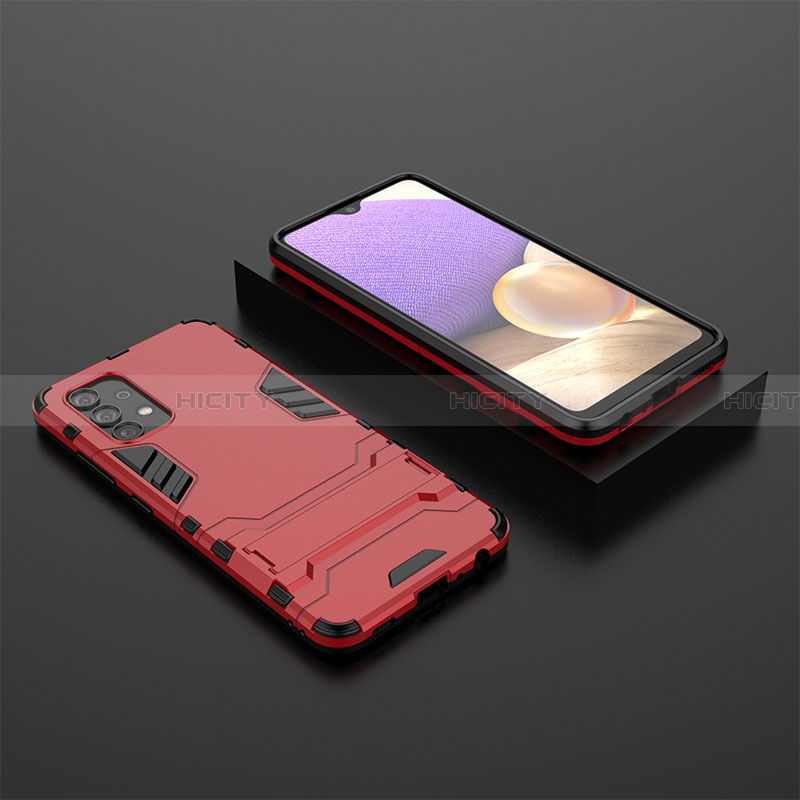 Funda Bumper Silicona y Plastico Mate Carcasa con Soporte para Samsung Galaxy A32 4G Rojo