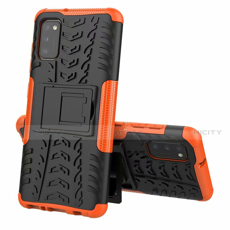 Funda Bumper Silicona y Plastico Mate Carcasa con Soporte para Samsung Galaxy A41 Naranja