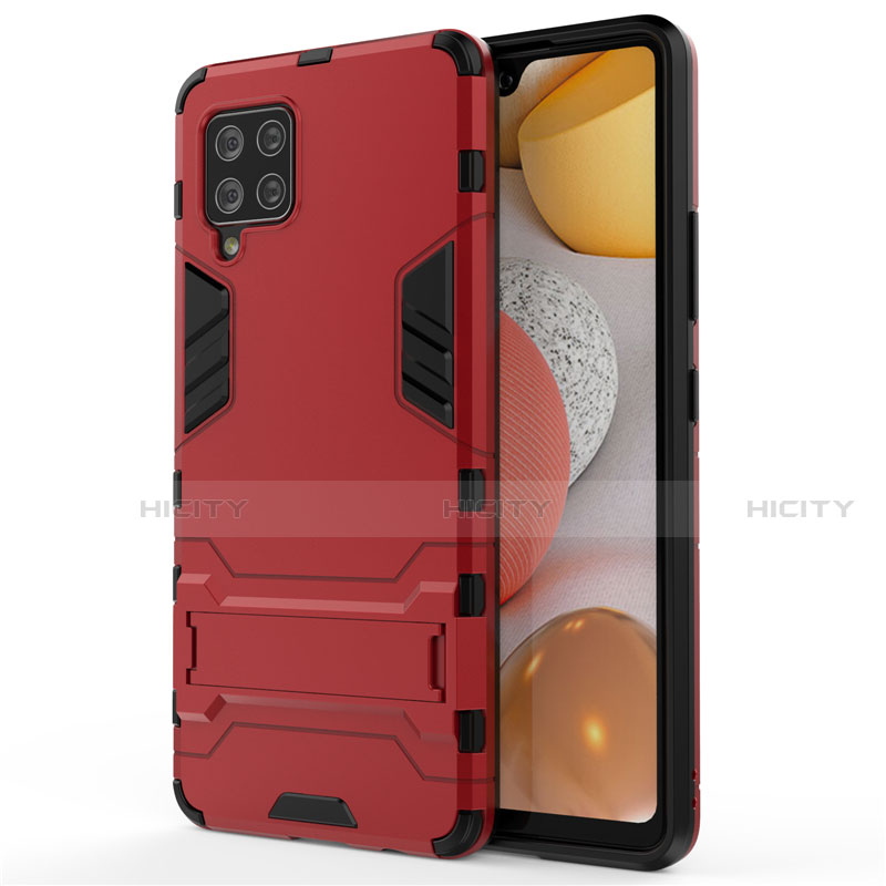 Funda Bumper Silicona y Plastico Mate Carcasa con Soporte para Samsung Galaxy A42 5G Rojo