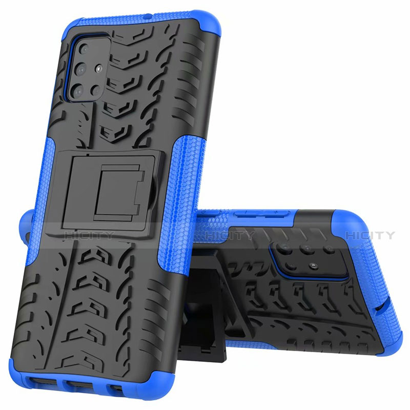 Funda Bumper Silicona y Plastico Mate Carcasa con Soporte para Samsung Galaxy A51 4G Azul