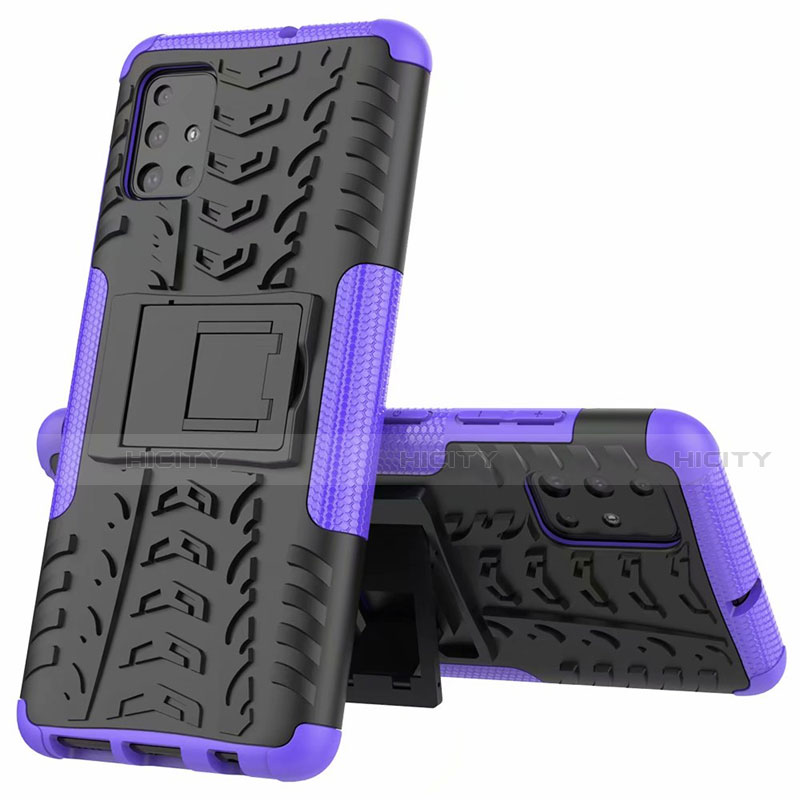 Funda Bumper Silicona y Plastico Mate Carcasa con Soporte para Samsung Galaxy A51 4G Morado