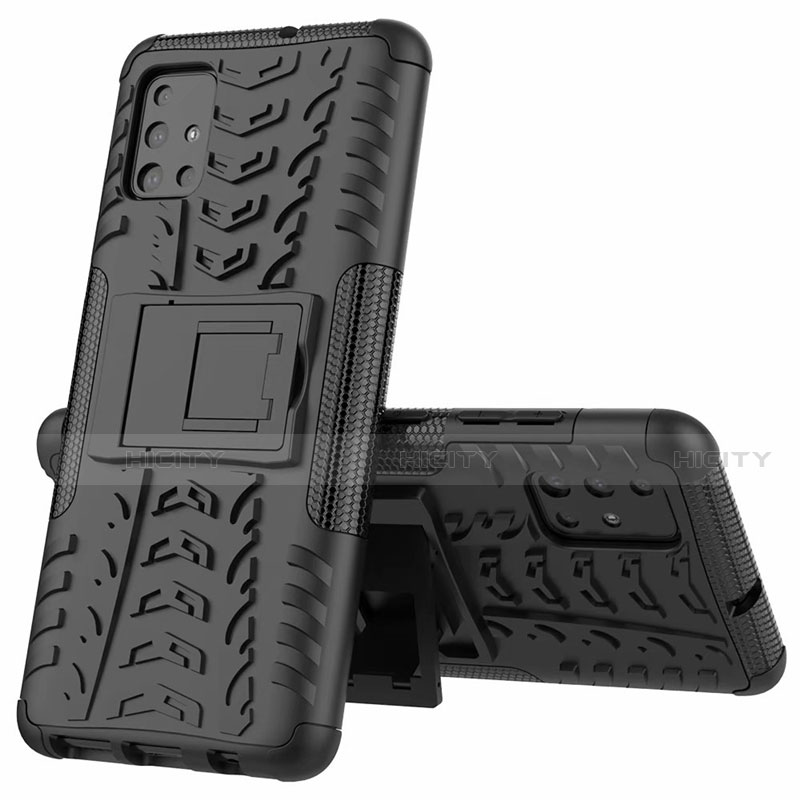 Funda Bumper Silicona y Plastico Mate Carcasa con Soporte para Samsung Galaxy A51 4G Negro