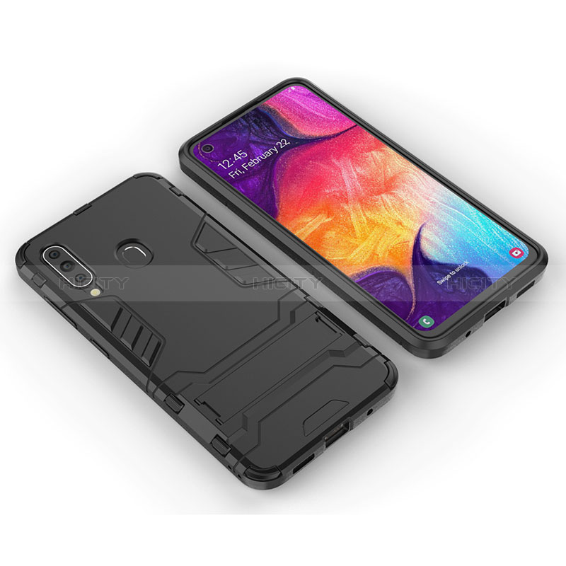 Funda Bumper Silicona y Plastico Mate Carcasa con Soporte para Samsung Galaxy A60 Negro