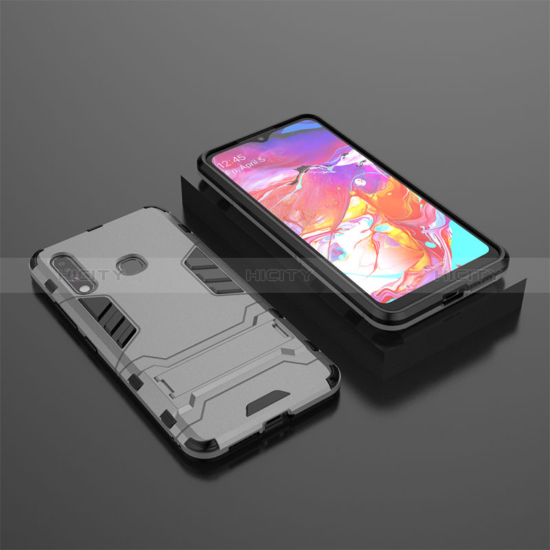 Funda Bumper Silicona y Plastico Mate Carcasa con Soporte para Samsung Galaxy A70E Gris