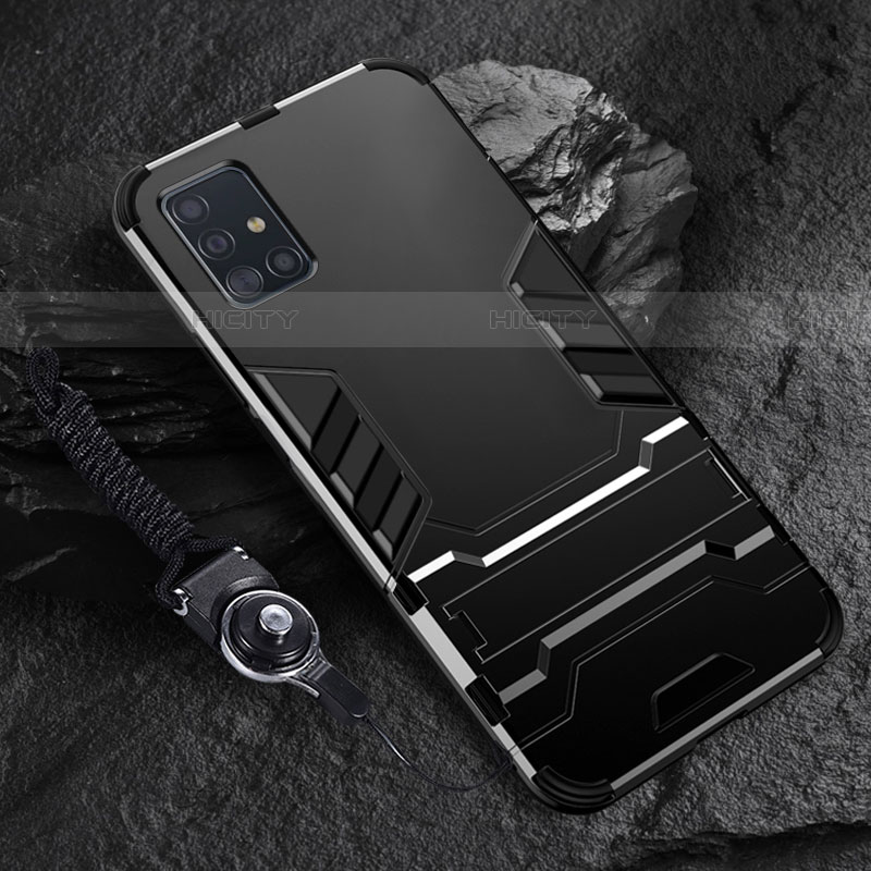 Funda Bumper Silicona y Plastico Mate Carcasa con Soporte para Samsung Galaxy A71 5G Negro