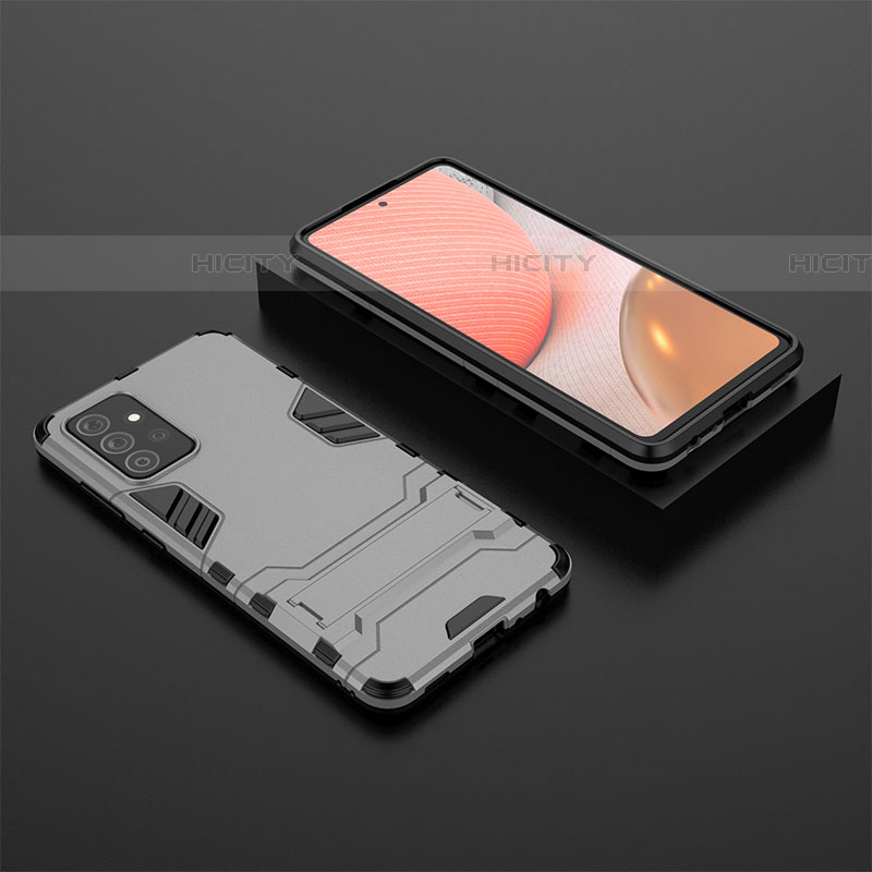 Funda Bumper Silicona y Plastico Mate Carcasa con Soporte para Samsung Galaxy A72 4G Gris