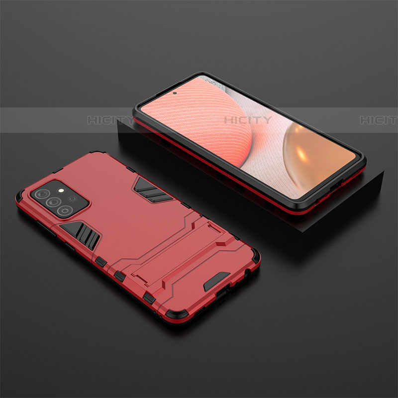 Funda Bumper Silicona y Plastico Mate Carcasa con Soporte para Samsung Galaxy A72 4G Rojo