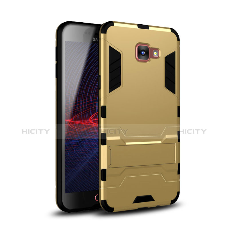 Funda Bumper Silicona y Plastico Mate Carcasa con Soporte para Samsung Galaxy A9 Pro (2016) SM-A9100 Oro