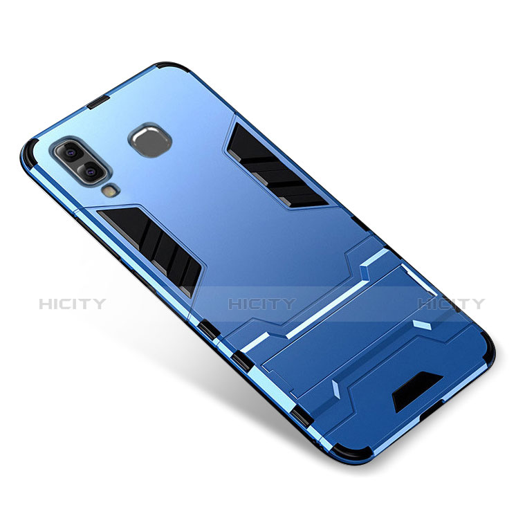 Funda Bumper Silicona y Plastico Mate Carcasa con Soporte para Samsung Galaxy A9 Star SM-G8850 Azul