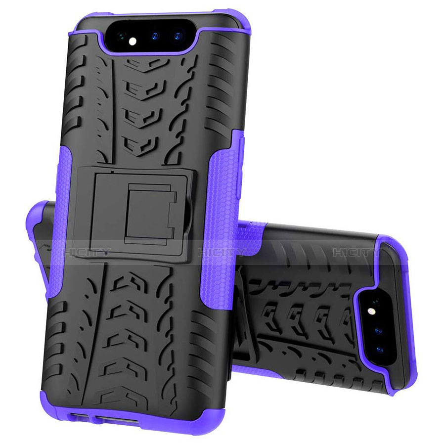 Funda Bumper Silicona y Plastico Mate Carcasa con Soporte para Samsung Galaxy A90 4G Morado