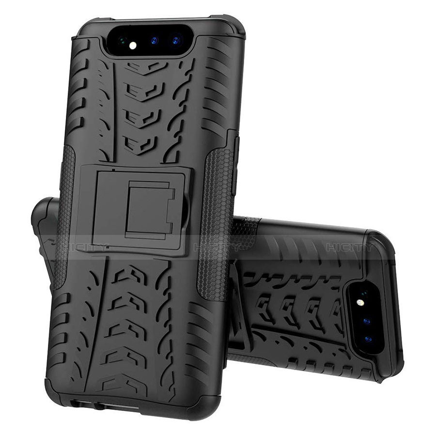 Funda Bumper Silicona y Plastico Mate Carcasa con Soporte para Samsung Galaxy A90 4G Negro