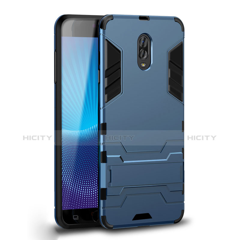 Funda Bumper Silicona y Plastico Mate Carcasa con Soporte para Samsung Galaxy C8 C710F Cian