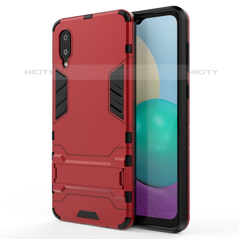 Funda Bumper Silicona y Plastico Mate Carcasa con Soporte para Samsung Galaxy M02 Rojo