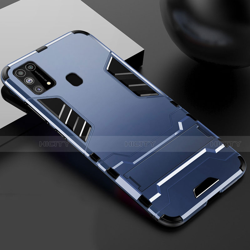 Funda Bumper Silicona y Plastico Mate Carcasa con Soporte para Samsung Galaxy M31 Azul