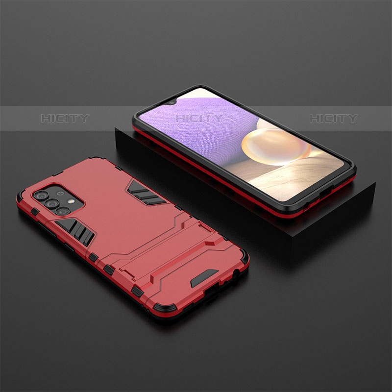 Funda Bumper Silicona y Plastico Mate Carcasa con Soporte para Samsung Galaxy M32 5G Rojo