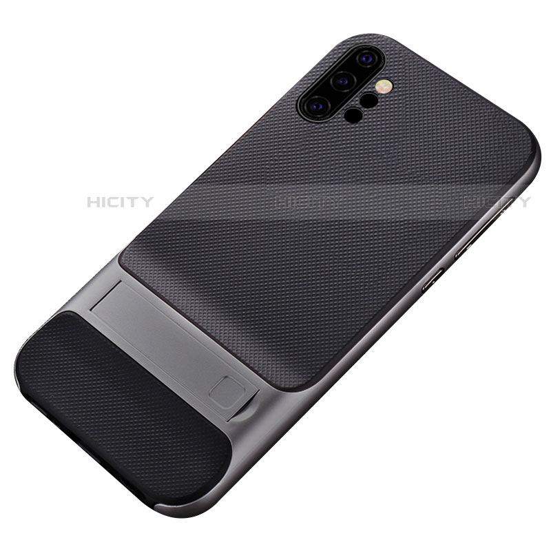 Funda Bumper Silicona y Plastico Mate Carcasa con Soporte para Samsung Galaxy Note 10 Plus 5G Gris