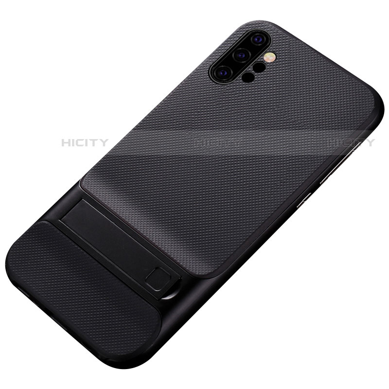 Funda Bumper Silicona y Plastico Mate Carcasa con Soporte para Samsung Galaxy Note 10 Plus 5G Negro