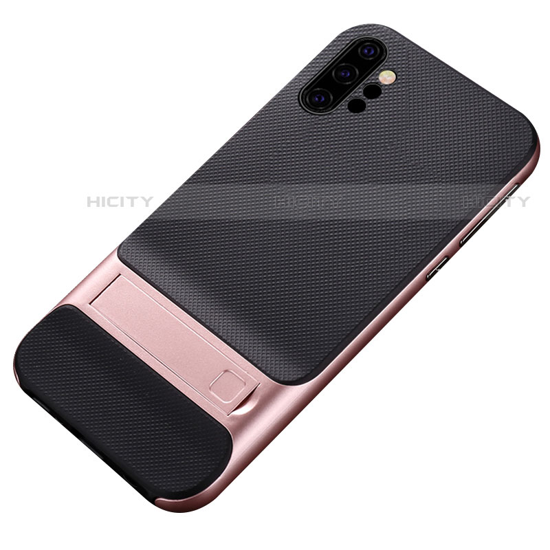 Funda Bumper Silicona y Plastico Mate Carcasa con Soporte para Samsung Galaxy Note 10 Plus 5G Oro Rosa