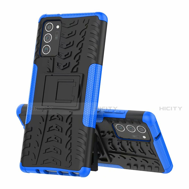 Funda Bumper Silicona y Plastico Mate Carcasa con Soporte para Samsung Galaxy Note 20 5G Azul