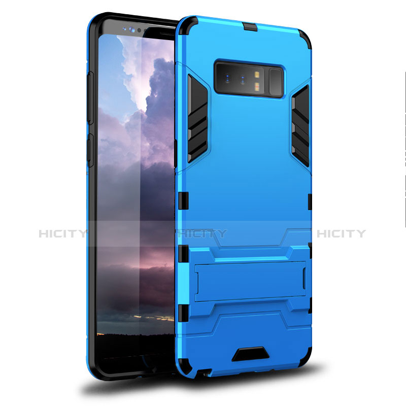 Funda Bumper Silicona y Plastico Mate Carcasa con Soporte para Samsung Galaxy Note 8 Azul Cielo