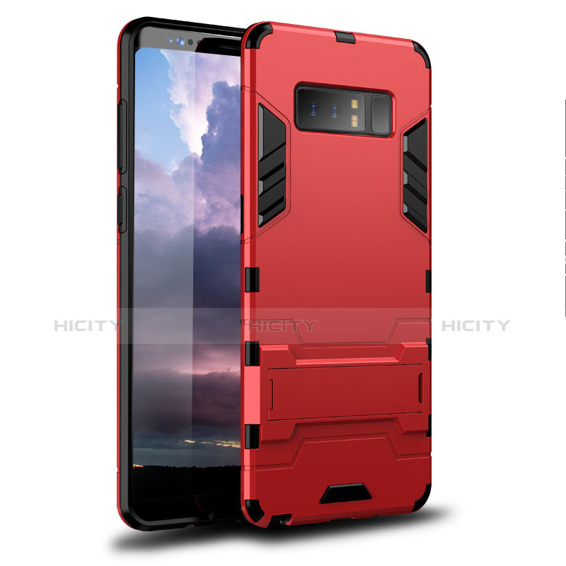 Funda Bumper Silicona y Plastico Mate Carcasa con Soporte para Samsung Galaxy Note 8 Rojo