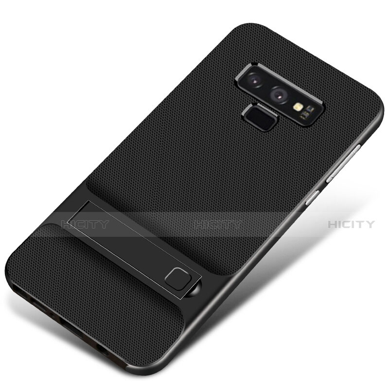 Funda Bumper Silicona y Plastico Mate Carcasa con Soporte para Samsung Galaxy Note 9 Negro