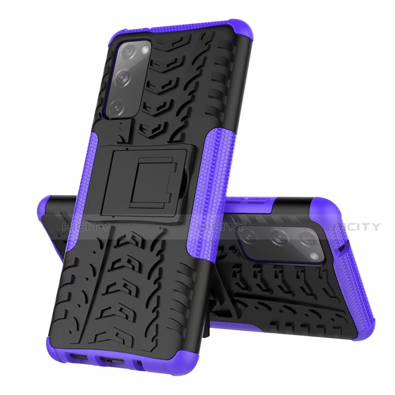 Funda Bumper Silicona y Plastico Mate Carcasa con Soporte para Samsung Galaxy S20 FE 4G Morado