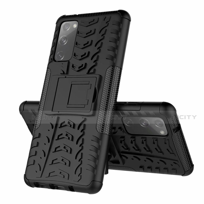 Funda Bumper Silicona y Plastico Mate Carcasa con Soporte para Samsung Galaxy S20 FE 4G Negro