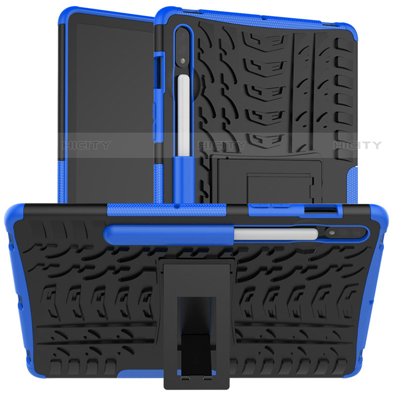 Funda Bumper Silicona y Plastico Mate Carcasa con Soporte para Samsung Galaxy Tab S7 11 Wi-Fi SM-T870 Azul