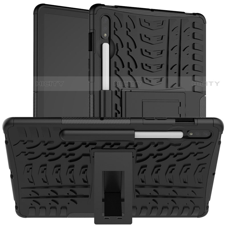 Funda Bumper Silicona y Plastico Mate Carcasa con Soporte para Samsung Galaxy Tab S7 11 Wi-Fi SM-T870 Negro