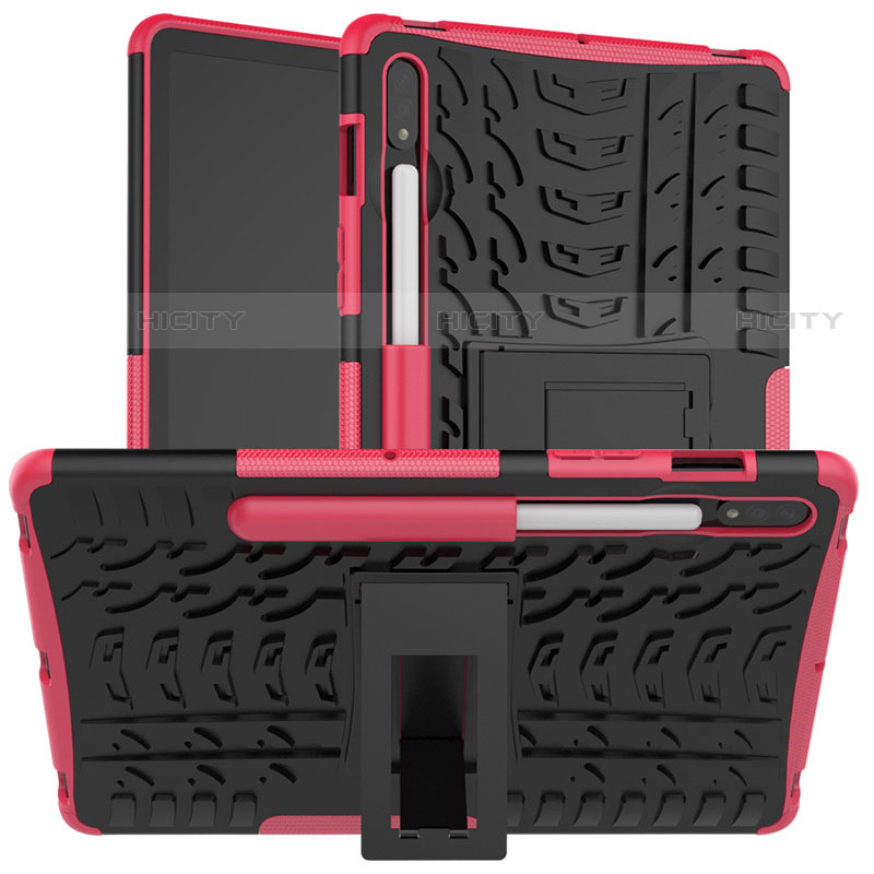 Funda Bumper Silicona y Plastico Mate Carcasa con Soporte para Samsung Galaxy Tab S7 11 Wi-Fi SM-T870 Rosa