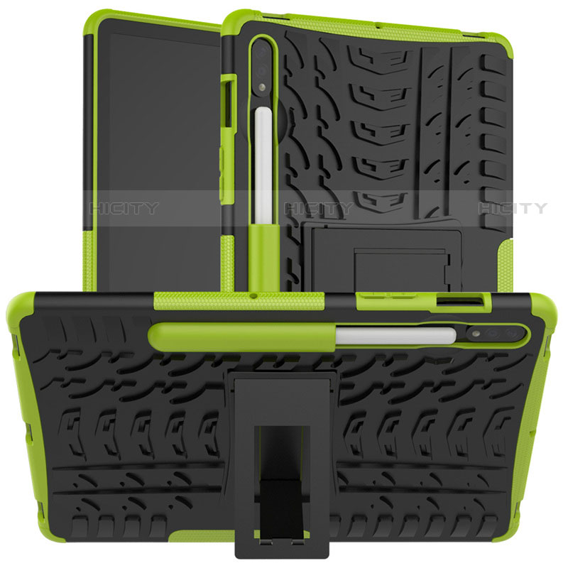 Funda Bumper Silicona y Plastico Mate Carcasa con Soporte para Samsung Galaxy Tab S7 11 Wi-Fi SM-T870 Verde