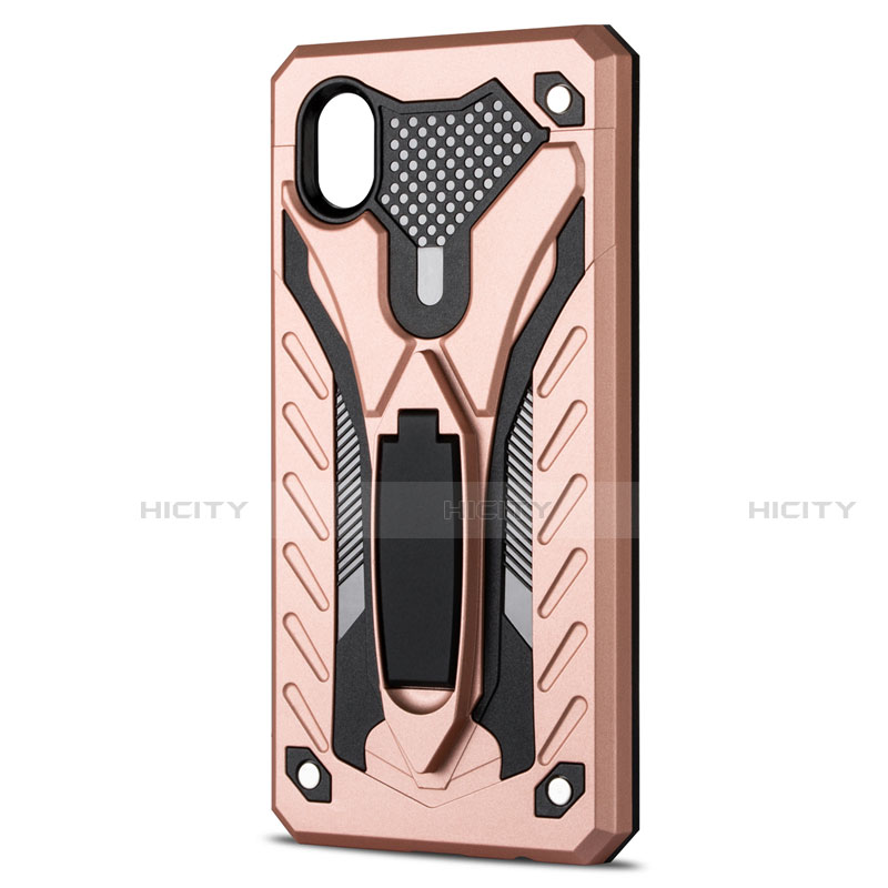 Funda Bumper Silicona y Plastico Mate Carcasa con Soporte para Samsung Galaxy XCover Pro Oro Rosa