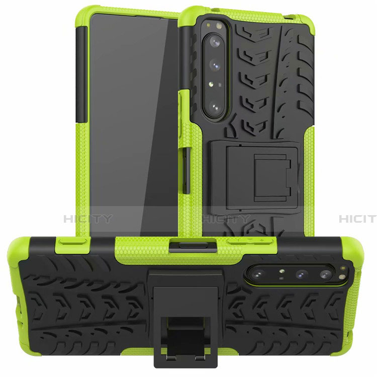 Funda Bumper Silicona y Plastico Mate Carcasa con Soporte para Sony Xperia 1 II Verde