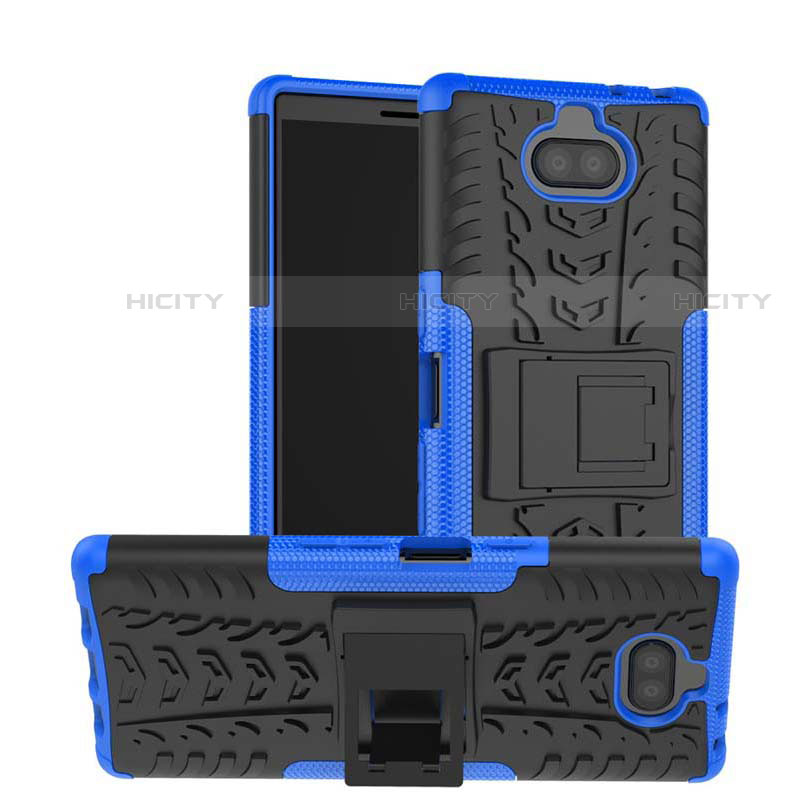 Funda Bumper Silicona y Plastico Mate Carcasa con Soporte para Sony Xperia 10 Azul