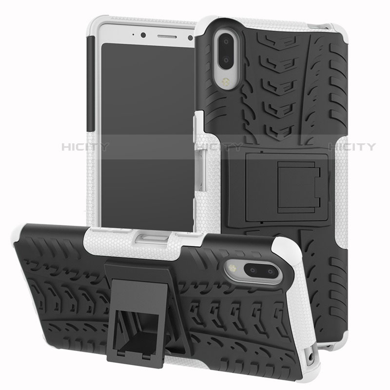 Funda Bumper Silicona y Plastico Mate Carcasa con Soporte para Sony Xperia L3 Plata