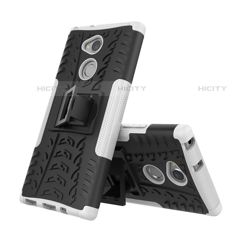 Funda Bumper Silicona y Plastico Mate Carcasa con Soporte para Sony Xperia XA2 Blanco