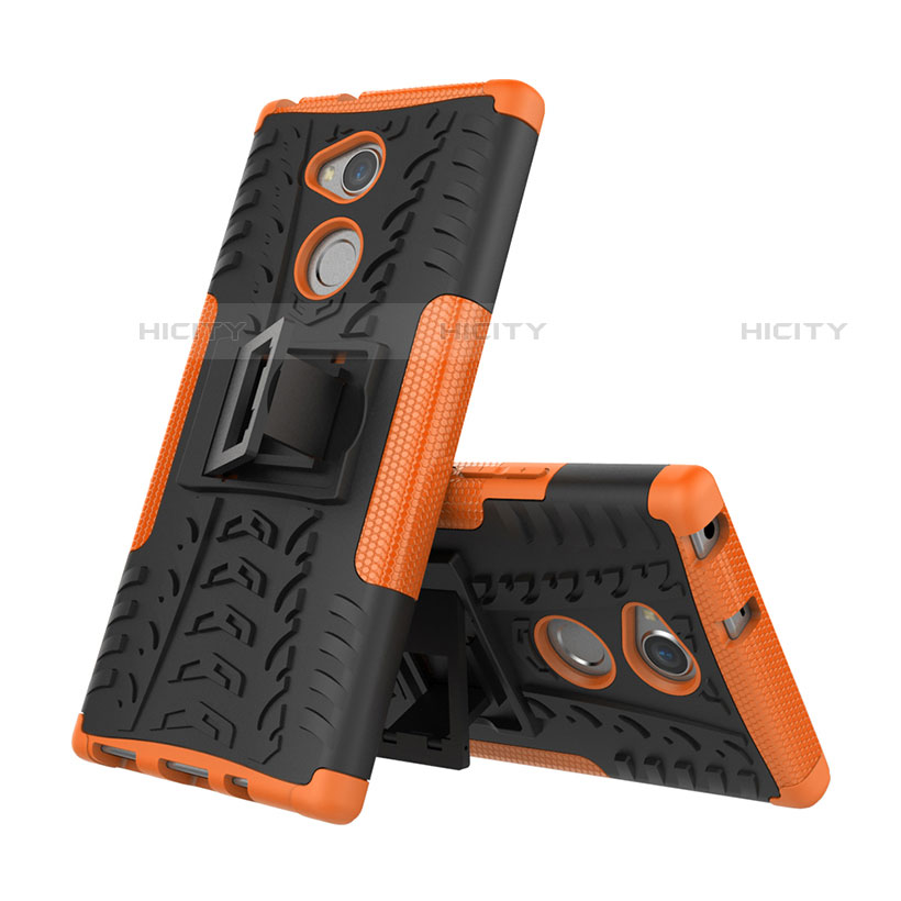 Funda Bumper Silicona y Plastico Mate Carcasa con Soporte para Sony Xperia XA2 Plus Naranja