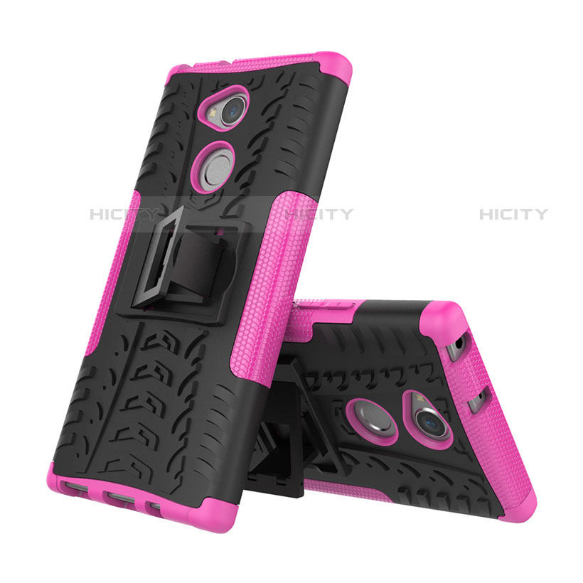 Funda Bumper Silicona y Plastico Mate Carcasa con Soporte para Sony Xperia XA2 Plus Rosa Roja